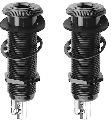 Be In Your Mind 2Pcs 6.35mm Stereo Barrel Jack Socket with 4 Pin Guitar Bass 1/4 Barrel Jack Cylinder Input Output Jacks Guitar Accessories Copper Black