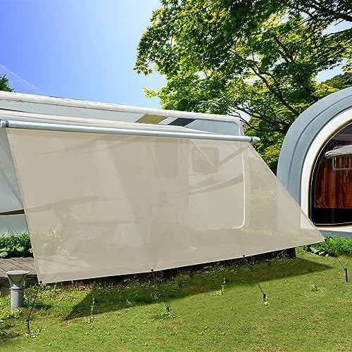 Wohnmobil View Blocker Sonnenschutz, universeller RV Markisen Sichtschutz Vorderwand Bildschirm,mit kompletten Kit,2,46 m x 3,35 m,Beige