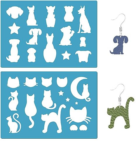 GORGECRAFT 2 Stile Mondkatzen-Schablone Hunde-Ohrring-Herstellungsvorlage Wiederverwendbar Sterntiere Haustier-Schmuckform Acryl-Schneidschablone Für Armbänder Ohrringe Schmuckherstellung Malzubehör