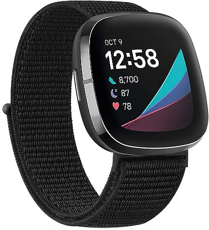 Oumida Nylon Armband für Fitbit Versa 3/4, Sense/Sense 2 - Verstellbares Ersatz Uhrenarmband Mit Klettverschluss für Damen und Herren
