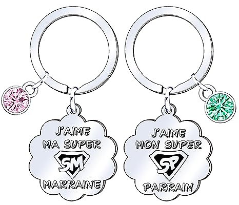 JRZDFXS Porte-clés Parrain et Marraine Cadeau Parrain Marraine Porte Clé Annonce Parrain Marraine Cadeaux, Porte Clef Porte-clés comme Cadeau Baptême Parrain Marraine Demande