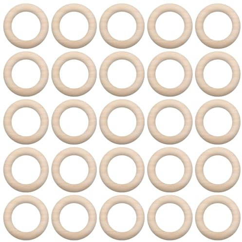 25 Stück 55 mm große Holzringe, Holzringe, natürliche kreisförmige Holzringe, Ringe zum Aufhängen von Anhängern, geeignet für Bastelarbeiten, DIY-Dekorationsspielzeug usw