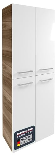 FACKELMANN Verona Hängender Doppel Hochschrank – Made in Germany – Nussbaum & Weiß-Hochglanz – 60 x 162 x 31,8 cm – Eleganz trifft auf großzügigen Stauraum