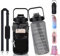 TradeProvider® 2Litre Large Drinking Water Sports Bottle with Sleeve Carrier Bag & Straw BPA-free 2L Motivational Time Markings Leakproof 2ltr 64oz Jug for Adult Kids Cycling Gym (Black)