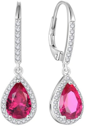 FJ Tropfen Hängend Ohrringe Damen 925 Sterling Silber Rubin Ohrringe Juli Geburtsstein Schmuck Geschenke für Frauen Mutter Freundin Mama