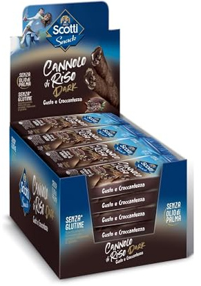Riso Scotti Cannolo di Riso Dark, Gusto e Croccantezza, Snack Dolce Senza Glutine, Senza Olio di Palma, 24 Pezzi