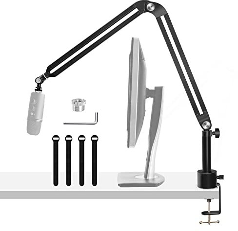 AFAITH Brazo Microfono con Tubo de Extensión, Soporte Micrófono Mesa Pie de Micro para Podcast Streaming Gaming, con Adaptador 3/8 5/8 para Hyperx Quadcast AT2020 Razer Seiren Mini