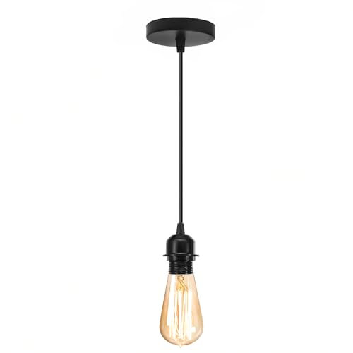 NIUNIAJ Suspension E27,Suspension Luminaire avec anneau à vis pour câble réglable 100cm,Suspension Bricolage pour Cuisine Bar Café (Noir)