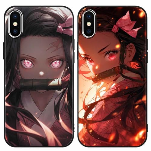 2 Stück Handyhülle für iPhone X/XS Hülle 5.8 Zoll, Anime Kamado Nezuko Mode Muster Design Manga Case Cartoons Schutzhülle TPU Silikon Ultra Dünn Charmant für Jungen Frau