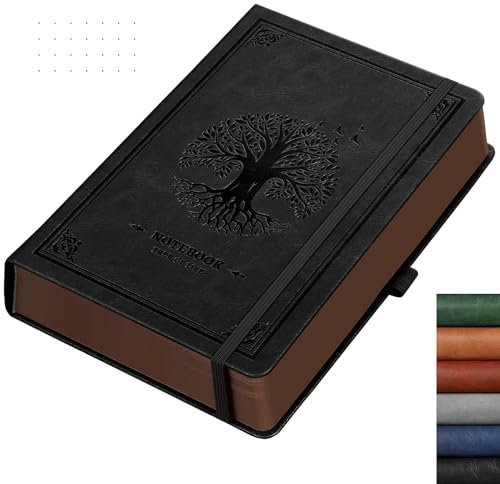 RETTACY A5 Notizbuch Dotted, Leder-Hardcover - 320 Bullet Dot Grid Journal, 100gsm Papier kein Durchdrücken, Innentasche für Bullet Journaling/Skizzen, 14.5x21cm, Schwarz