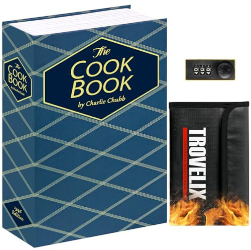 KOFAIR Book Safe with Combination Lock, Hidden Safe (10.55 x 7.95 x 2.62 Inch) with Fireproof Bag, Secret Diversion Safe, Hollow Book Box Hidden Storage, Money Safe Box for Cash (X-Large COOK)