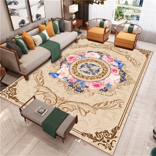 RUGMRZ Tapis Chambre Decoration Chambre Fille Tapis de Chambre Doux imprimé Papillon Floral Rose élégamment décoré Tapis Chambre Bebe Fille Moquette Sol 200X260CM