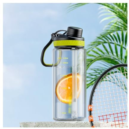 Water Bottle Bouteille d'eau Thermos en plastique réutilisable, tasse sportive classique, bouteille à presser for vélo de grande capacité, sangle de transport et anti-fuite Bouteille ( Color : Gray ,