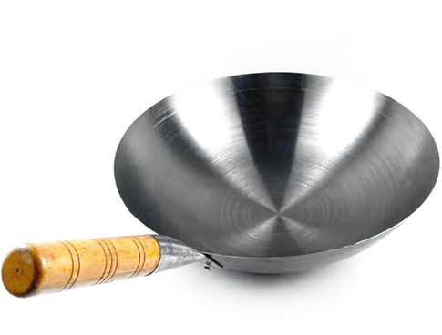 Tradizionale Pow Wok in Acciaio al Carbonio Martellato a Mano (14 Cm, Fondo Rotondo) - Mini Padella con Riscaldamento Uniforme, Comoda Maniglia Multifunzionale Per La Cucina Casalinga