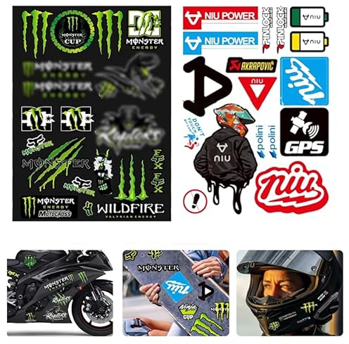 2 Stück Motorrad Aufkleber Helm Aufkleber Sticker Sponsoren Motorsport Aufkleb Motorrad Fahrrad Racing Tuning Aufklebers Set, für Motorräder, Skateboard, Auto,Rollerhelm und Geländemotorräder