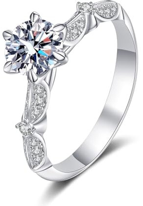 AMDXD Partnerringe 14 Karat 585 Weißgold, Klassiker Diamantring mit Labor Diamant 1 Karat (Rundschliff, VVS1), 14K Gold Solitärring Damen Echt Schmuck, Gr.53 (16.9)