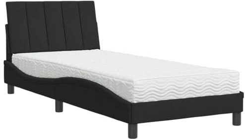 vidaXL Bett, Polsterbett mit Matratze Hanko für Schlafzimmer, Bettgestell Bettrahmen mit Lattenrost, Schlafzimmerbett Einzelbett, Schwarz 90x190cm Samt