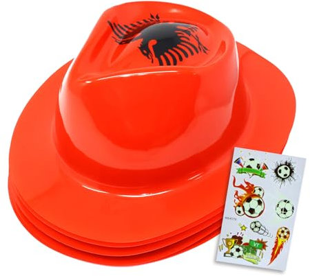 Fussball Fanartikel Hut Albanien, Rot mit Doppeladler Europameisterschaft, 5er Pack inkl. Leuchtende Fußball-Tattoos