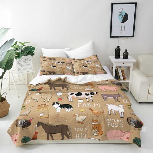 ANHOPE Bauernhof Tier Kuh Schaf Schwein Bettwäsche Set Weich Microfaser Bettbezüge mit Reißverschluss 2 Teilig Bettbezug 135x200 cm & Kissenbezug 80x80 cm Ganzjahres Bettdeckenbezug Set