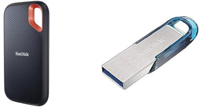 SanDisk Extreme Portable SSD 1 TB & Ultra Flair USB 3.0 Flash-Laufwerk 64 GB (Rescue Pro Software, Passwortschutz, robust, schlankes Metallgehäuse, 150 MB/s Übertragungsgeschwindigkeit) Blau