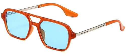 WDZAYXC Trendy Vintage Square Sonnenbrille für Damen und Herren Metall Design,UV 400 Schutz(Braun/Blau)