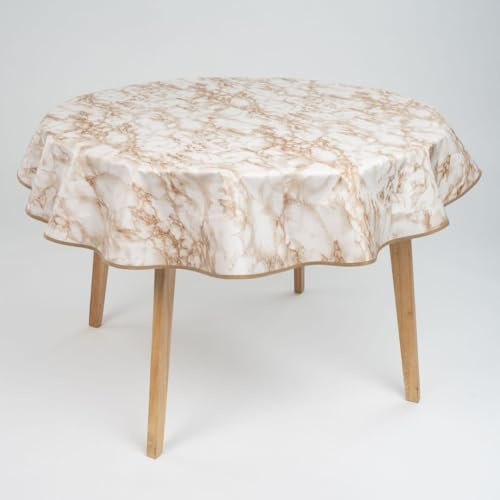 laro 140cm runde Wachstuch Tischdecke abwaschbar Wachstuchtischdecke mit Saum-Eingefasst-Paspelband, Muster:Marmor Weiß Beige Braun, Größe: Rund 140cm