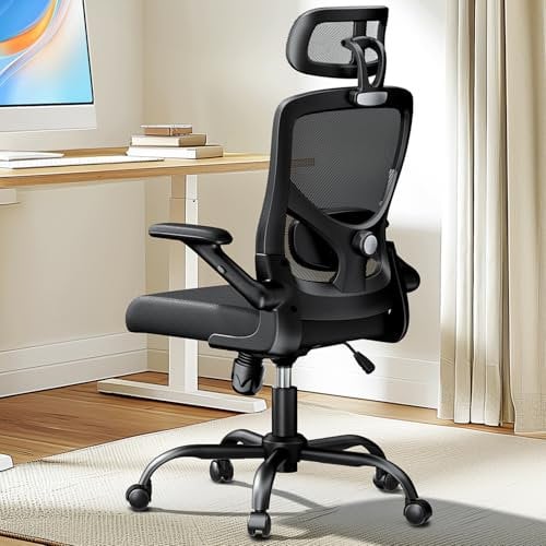 Marsail Bürostuhl Ergonomisch Schreibtischstuhl hat Verstellbarer Lordosenstütze Kopfstütze und Armlehne Höhenverstellung und Wippfunktion