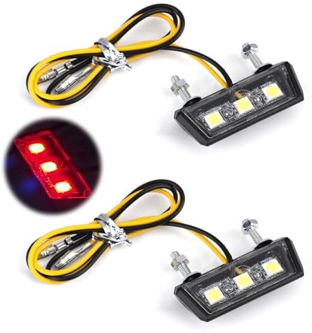 SMCEHEYA Universal LED Motorcycle Number Plate Light 2Pcs | 12V | License Plate Light | Motorcycle Rear Light with 3 Super Bright LEDs | Waterproof | for All Models of Motorcycles and Quads (Red)