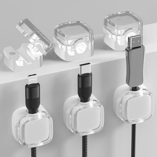 TJYAEKLTD Kabelhalter Kabelclips, 6 Stück Selbstklebend Verstellbare Kabel Organizer, Magnetic Cable Clips für Haushaltsgeräte, Schreibtisch und Nachttisch (Transparent)