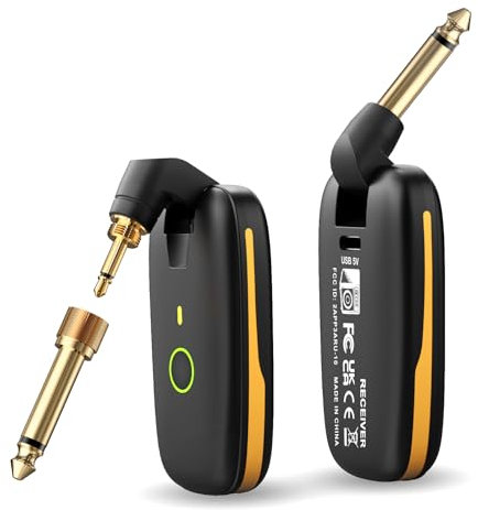 Wireless Guitar System, UHF Wireless Guitar Transmitter Receiver, 7 Channels Rechargeable Audio 1/4” and 1/8” 2 in 1 Plug, for Guitar Bass Electric Musical Instruments