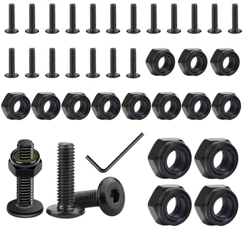 Dtoterul 40 Piezas Tornillos Allen m6, Negro Tuerca, Tuercas Hexagonales M6, Cabeza Plana, Hexágono Interior, Acero Inoxidable, Juego de Tuercas de Contratuerca M6, Con Llave Hexagonal