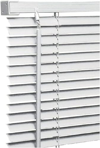 114cm x 150cm Size - White Colour - PVC Plain Window Venetian Blinds - 25mm Slats - Included Open/Close Wand Control Mechanism