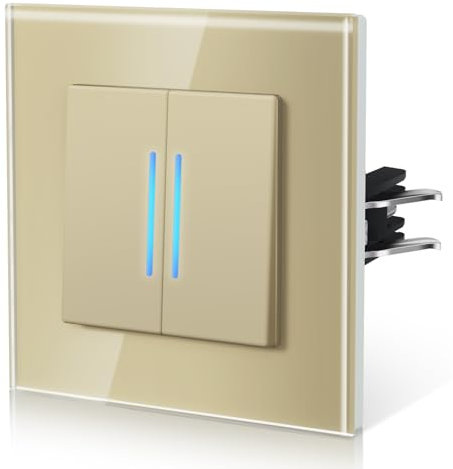 BSEED Interrupteur avec Cristal,Interrupteur Mural avec Griffes,Modern Interrupteur Avec Voyant Lumineux,Facile à Installer,E - Série,2 Gang 1 Voie,86mm Or