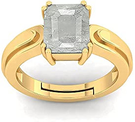DAURAYA GEMS Ring mit 9,25 Ratti, 8,11 Karat vergoldet, natürlicher weißer Saphirstein, zertifizierter sicherer Pukhraj Adjaistaible-Ring, Geburtsstein, wertvoller loser Edelstein (Labor