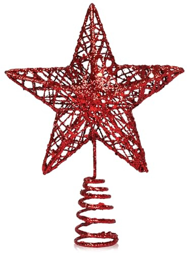 GXFCING Christbaumspitze Baumspitze Große Stern Glitzer 3D Metallic Weihnachtsbaumspitze Tannenbaum Spitze Stern für Weihnachtsbaum Christbaumschmuck 25 x 20cm (Rot, L)