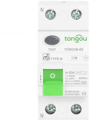 Disjoncteur,Interrupteur Différentiel Disjoncteur de courant résiduel de pile de charge de véhicule électrique RCCB RCD DC 2P 63A 30mA Type B 10KA fuite à la terre sur Rail Din(2 Pole 30mA,63A)