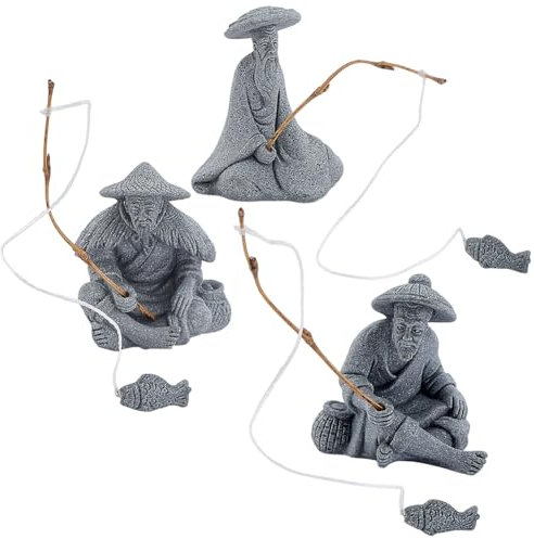 WEBEEDY 3 Style Mini Figurine Pêcheur Vieil Homme Statue Asiatique Décoration Zen,Ornement Chinois Pêcheur Assis pour Réservoir à Poissons Fée Jardin Zen Micro Paysage Décoration Pot de Fleurs