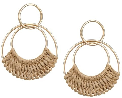 Boho Ohrringe, Rattan Ohrringe, Böhmische Ohrringe, Boho Ohrringe Hängend, Sommer Ohrringe Damen, Rattan Hand Gewebte Ohrringe, Statement Ohrringe für Partys, Bankette, Reisen, Hochzeiten (Braun)