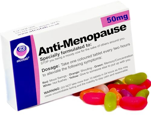 Joke funny Anti Menopause jelly bean joke gift for Birthdays, Menopausal Woman, Friend, Work Colleague, Boss, 40th Birthday Presemt, includes Delicious Fruity Flavour Jelly Beans.