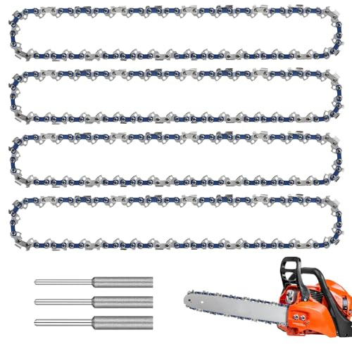 4 Stück Sägeketten 3/8 LP für 33 cm Schiene, 10 Zoll Sägekette, Kettensäge Kette, 1,1 mm Rückschlagsarme Kette, Kettensägenkette mit 3 Kettenschleifkopf, Kompatibel 10 Zoll Motorsäge Kettensäge