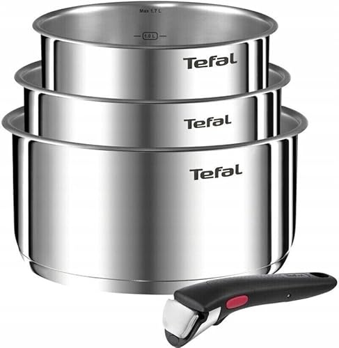 Tefal Ingenio Emotion Lot de 4 casseroles en acier inoxydable Ø 16/18/20 cm, poignée amovible, compatibles avec induction
