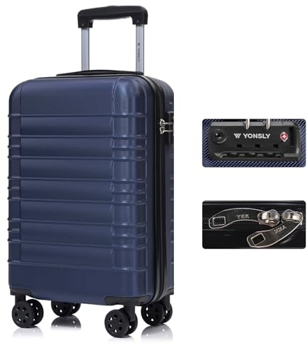 YONSLY Premium Reisekoffer TSA-Schloss,YKK-Reißverschluss Hartschalen-Koffer Trolley Kabinenkoffer Rollkoffer Suitcase Handgepäck 4 Rollen (Dunkelblau, M)