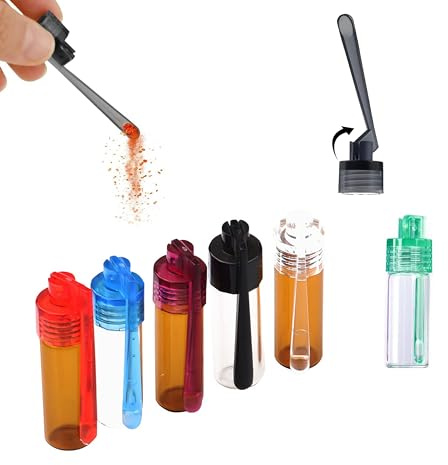 Spice Powder Storage Bottle with Spoon and Micro Funnel, Glass, 51 mm Height, Pack of 6, for Outdoor Camping and Travel