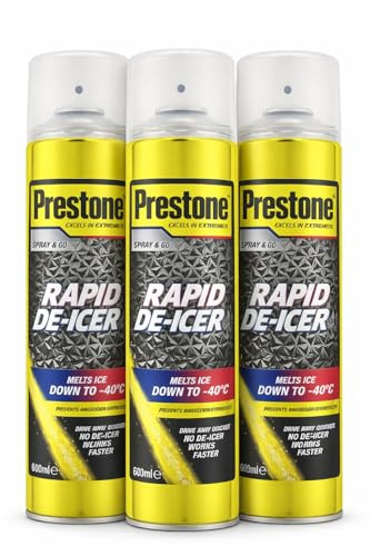 Parts Panel Prestone Rapid De-Icer Spray Pack of 3, 600ml Car Window & Windscreen Ice Remover, Works to -40°C, Winter Frost & Ice Melt Aerosol