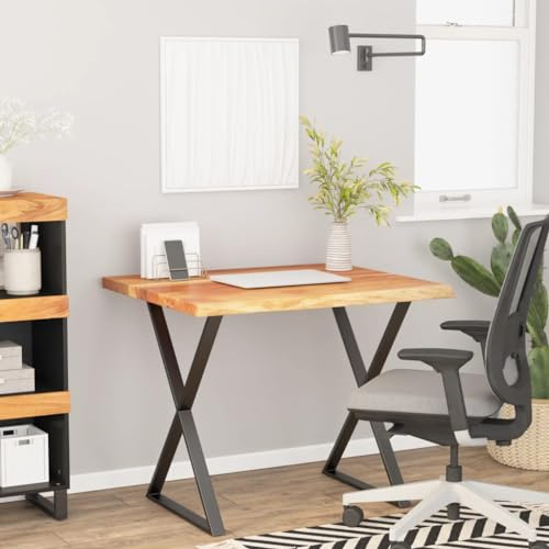 QJBSAVVA Schreibtischplatte 100x80 Akazie Massivholz mit Naturkante 3,8 cm Stärke Moderne Holzplatte für Home Office Küche Esszimmer Bistro Indoor und Outdoor