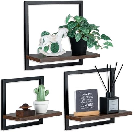 Walasis Wandregal Holz Schwebendes Regal, 3er Set Regal Wand Braun | Vintage Wand Deko für Wohnzimmer, Schlafzimmer, Badezimmer und Ecke,für Deko, Pflanzen und bücher
