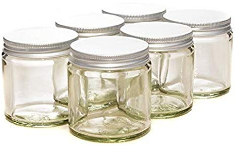 PACK of 6-120ml CLEAR GLASS Jars with SILVER Lids for Aromatherapy Blends/Creams