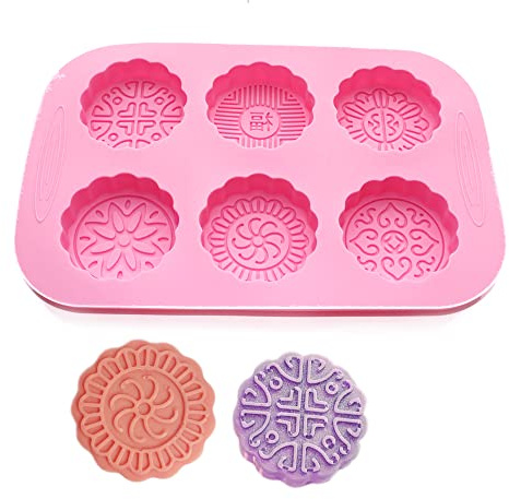 X-Haibei Round Mooncake Chocolate Lotion Bar Soap Cookies Wax Pink Silicone Mold Dia. 2.5inch, 1.5oz per Cell
