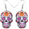 NEWEI Acrylic Halloween Floral Skull Earrings Drop Dangle Big Long Fashion Jewelry for Women Girls Gift Charms (Skull Earrings C)