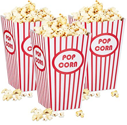 Relaxdays Récipients pop-Corn en Carton Lot de Popcorn-Boxen, Behälter, Tüten, 144 Stück, Retro, Filmabend, Geburtstag, Pappe, 100% Karton, Weiß, Rot, 16 x 20,5 x 0,1 cm